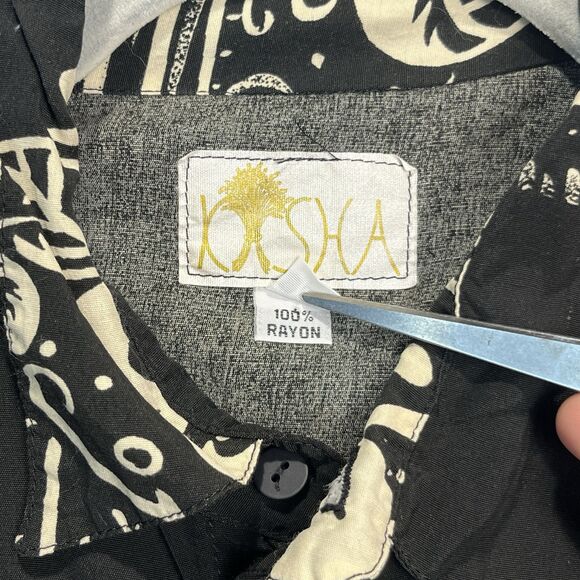 KASHA Black Ivory Floral Rayon Laganlook Button down blouse M Modern, Artsy - Picture 3 of 7